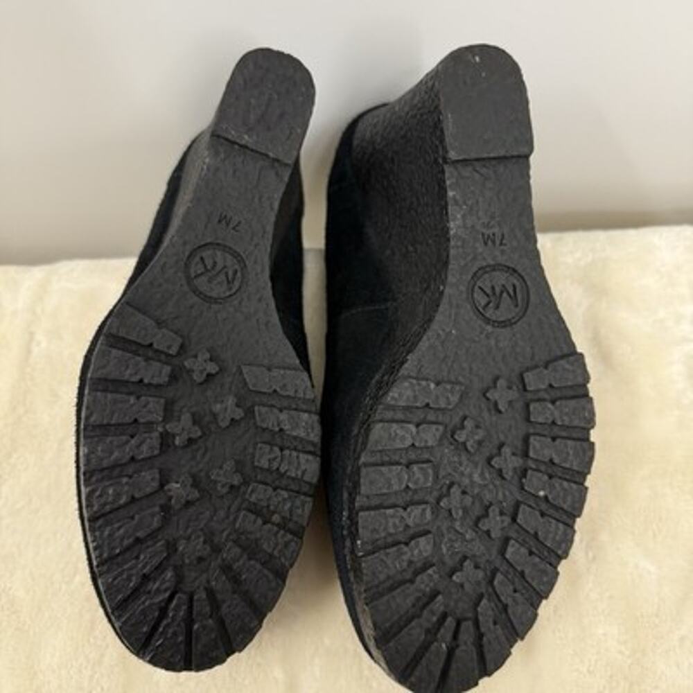 Michael Kors Rory Wedge Platform Loafers Black Suede Size 7 Lug Penny Loafer - Picture 13 of 14